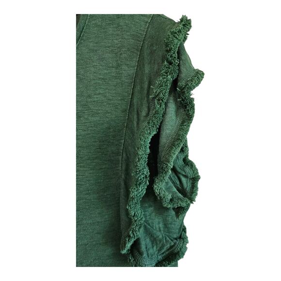 CHICO'S 2 Women's L 100% Linen Top Green Fringe Short Flutter Sleeve 38" - Picture 4 of 8